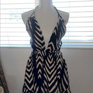 Chic Blue and White Halter Dress